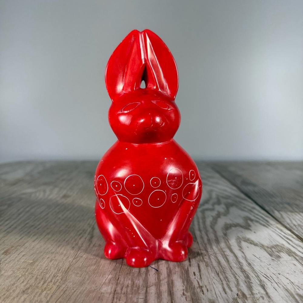 Vintage Red African Soapstone Bunny Rabbit Figurine‎ 1990s